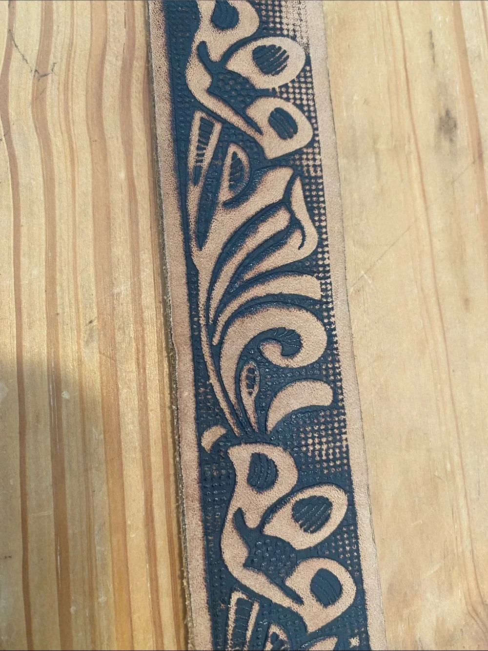 Buckle Brand Brown Tooled Leather Belt with Oval Antiqued Buckle